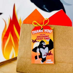 King Kong Party, Planet of the Apes Party, Kong Skull Island Party, Legend of Tarzan, Rampage Movie Party, Black Gorilla Themed Birthday Party Decorations, Kingdom of the Apes | King Kong Party Favors, Gift Tags, Favor Tags, Labels