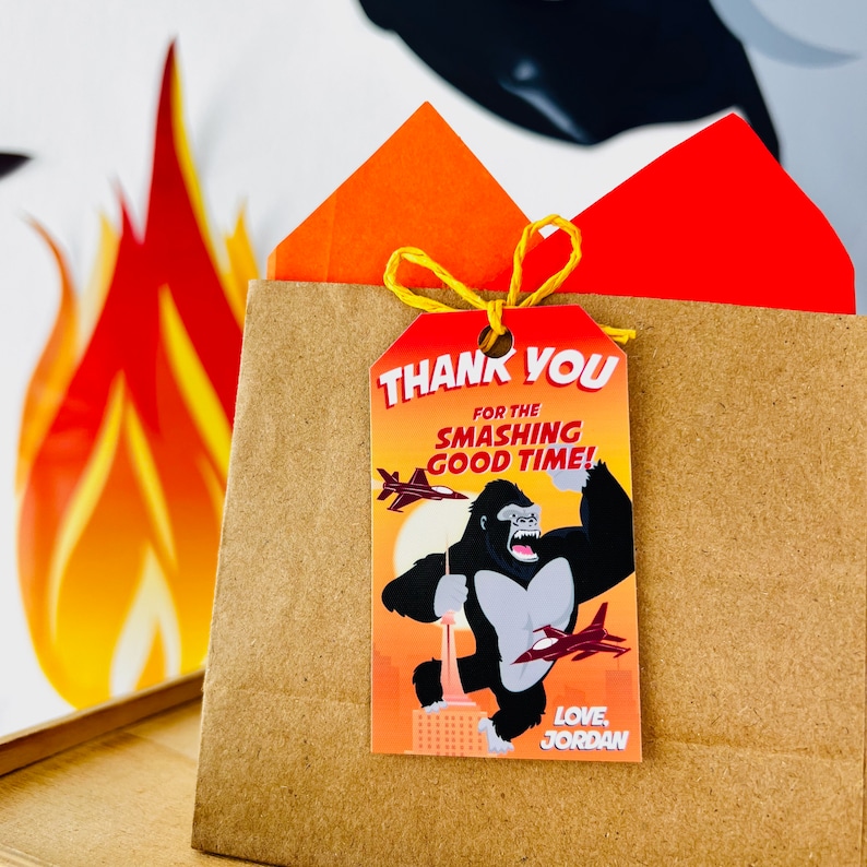 King Kong Party, Planet of the Apes Party, Kong Skull Island Party, Legend of Tarzan, Rampage Movie Party, Black Gorilla Themed Birthday Party Decorations, Kingdom of the Apes | King Kong Party Favors, Gift Tags, Favor Tags, Labels