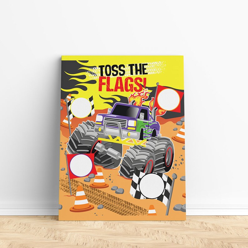 Monster Truck Party Game Activity Sheet Coloring Placemat Monster Jam Party Pin the Wheel Game Bingo Game Tossing Game
