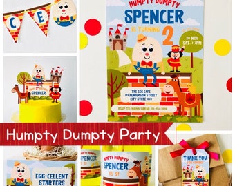 Humpty Dumpty Party Printable/ Humpty Dumpty Nursery Rhymes Birthday Editable Party Kit Printables