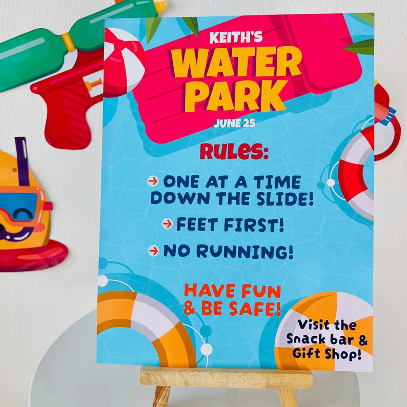 Waterpark Rules Sign Printable/ Waterslide Rules Sign/ Summer Pool Party Decorations Sign Printable
