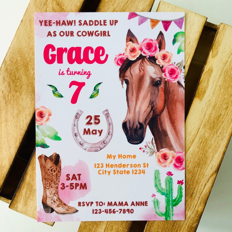 Horse Party Cowgirl Birthday Party Invitation Birthday Invitation