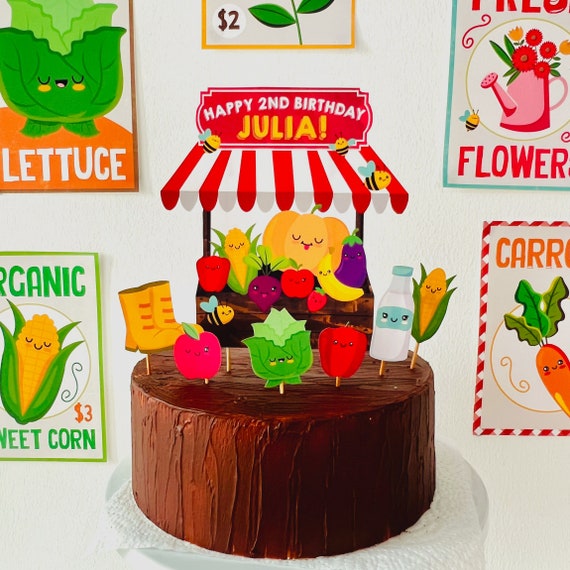 Farmers Market Birthday Cake Topper EDITABLE Printable/ Garden Country Farm Party Cake Topper/ Picnic Cake Topper Printable Il_570xn