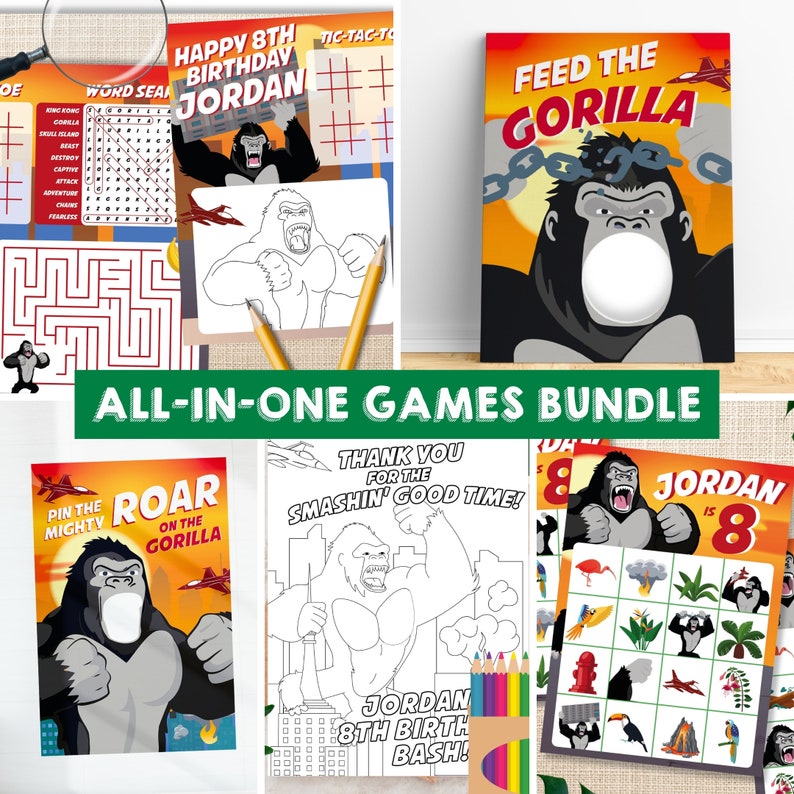 King Kong Party Games Kit | Gorilla Party Activity | Planet of the Apes Party Games Kit
