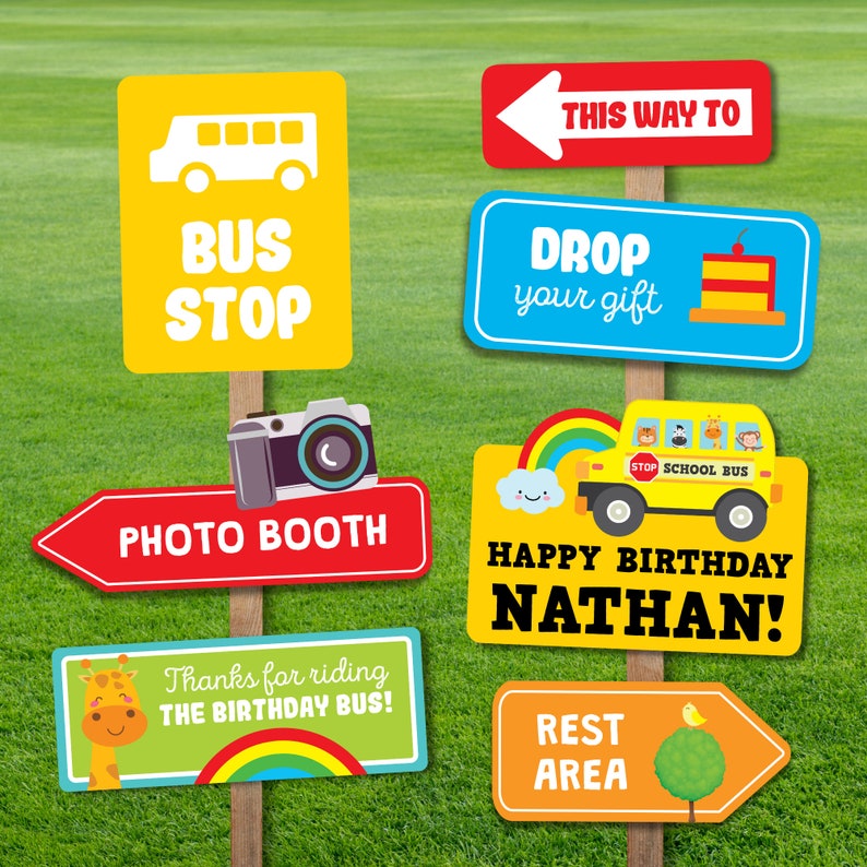 Wheels on the Bus Party Directional Party Signs