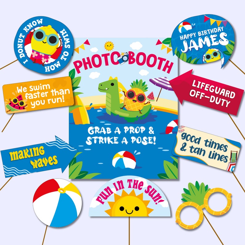 Summer Pool Party Photo Props Photo Booth Props/ Water Slide Beach Party