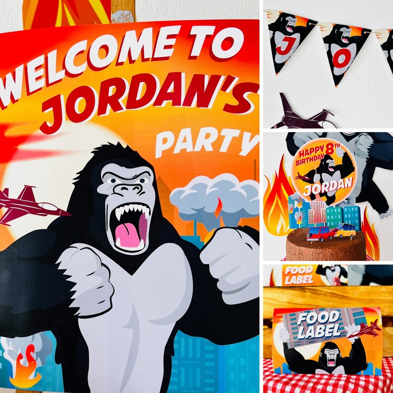 King Kong Party, Planet of the Apes Party, Kong Skull Island Party, Legend of Tarzan, Rampage Movie Party, Black Gorilla Themed Birthday Party Decorations | Kingdom of the Planet of the Apes Decor