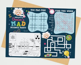 Mad Science Party Game Activity Coloring Place Mat/ Scientist Party Activity Sheet Coloring Sheet Games Night Editable Printable