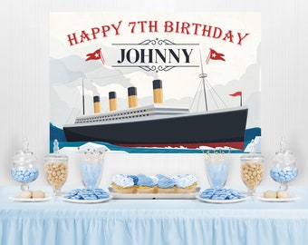Titanic Birthday Backdrop EDITABLE Printable | Personalised Titanic Party Decoration, Party Banner, Photo Booth Backdrop Printable