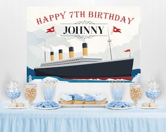 Titanic Birthday Backdrop EDITABLE Printable | Personalised Titanic Party Decoration, Party Banner, Photo Booth Backdrop Printable