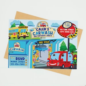 Car Wash Party Invitation Printable - Editable Kids Birthday Invite, Carls Car Wash Birthday Decor Party Printable Invitation