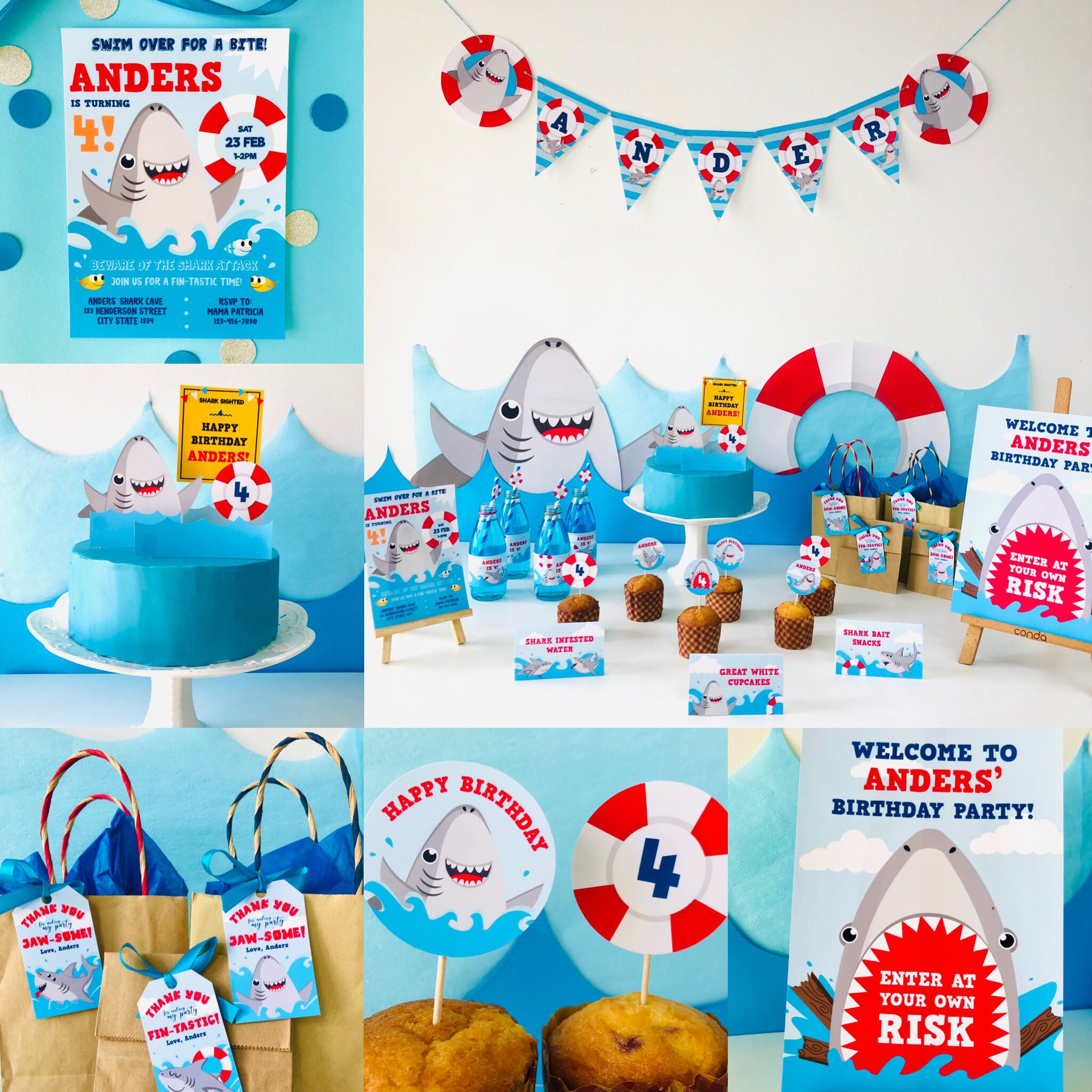 Cute Shark Party Printable Kit Editable - Etsy