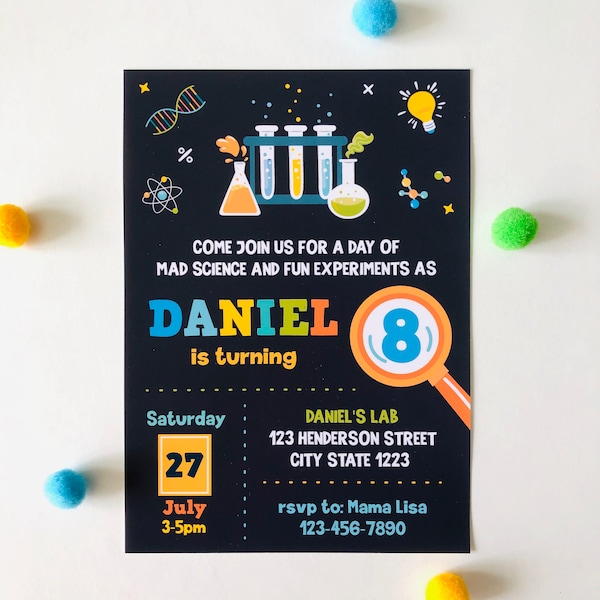 Invito di compleanno di scienza pazza/invito dello scienziato modificabile stampabile