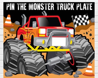 Pin the Plate on Monster Truck Game, Editable Printable (Digital Download)