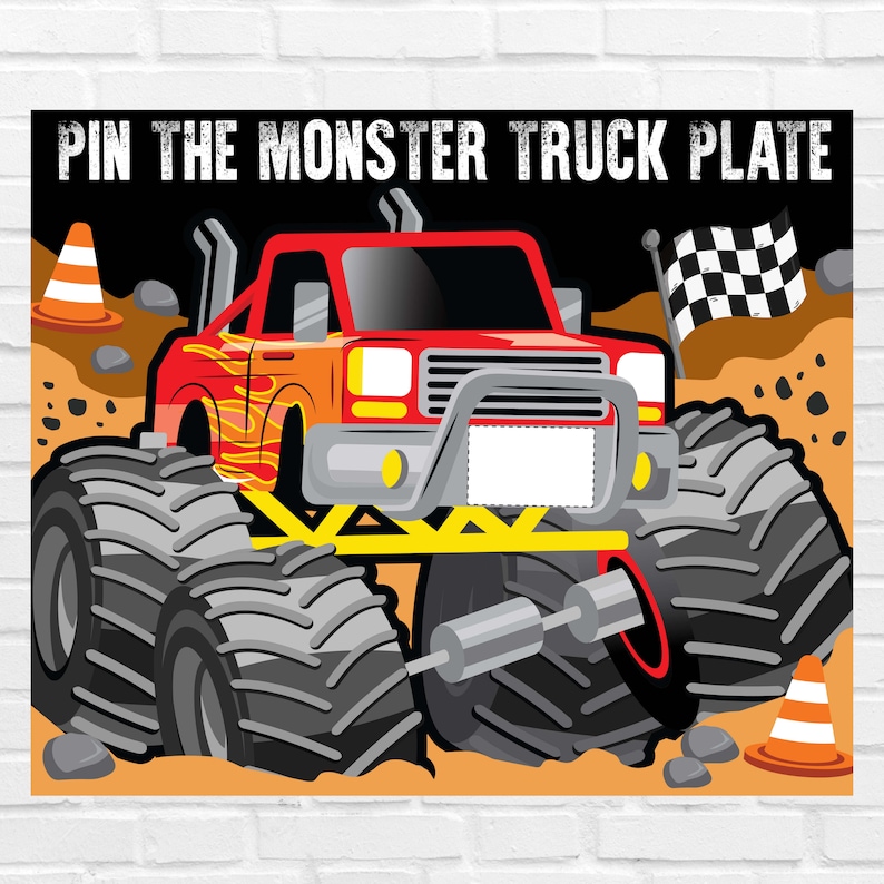 Monster Truck Party Game Pin the Plate Game