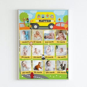 Wheels on the Bus First Birthday Baby Milestones Photo Board Party Decorations