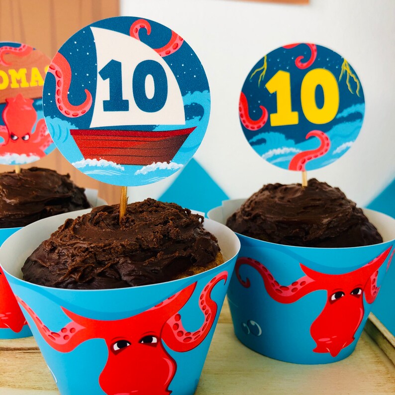 Kraken Birthday Party Octopus Pirates Party Cupcake Toppers Party Decorations