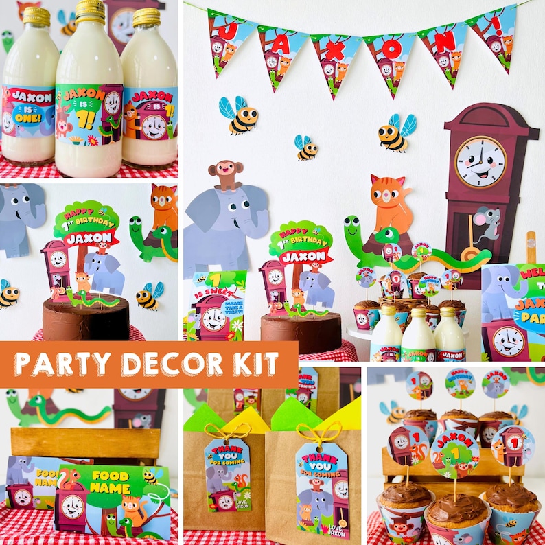 Hickory Dickory Dock Party Decoration | Nursery Rhymes Themed Party | First Birthday Party Celebration | Hickory Dickory Dock Invitation, Banner, Cake Toppers, Backdrop, Party Favors, Gift Tags, Food Labels