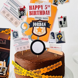 Detective Birthday Cake Topper Printable | Murder Mystery Party Dessert Topper, Secret Agent Party, Spy Party Party Decoration | Sherlock Holmes Party