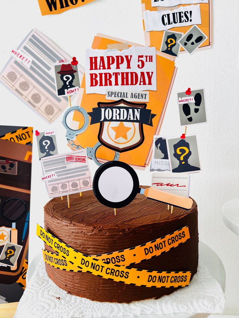 Detective Birthday Cake Topper Printable | Murder Mystery Party Dessert Topper, Secret Agent Party, Spy Party Party Decoration | Sherlock Holmes Party
