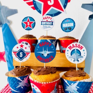 Fighter Pilot Party Cupcake Toppers EDITABLE Printable | Military Jet Party, Air Force, Aeroplane Aviation Party Decor Cake Topper