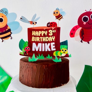 Bugs and Insects Birthday Cake Topper EDITABLE Printable | Outdoor Nature Bugs Hunt, Forest Insects Dessert Toppers, Party Decoration