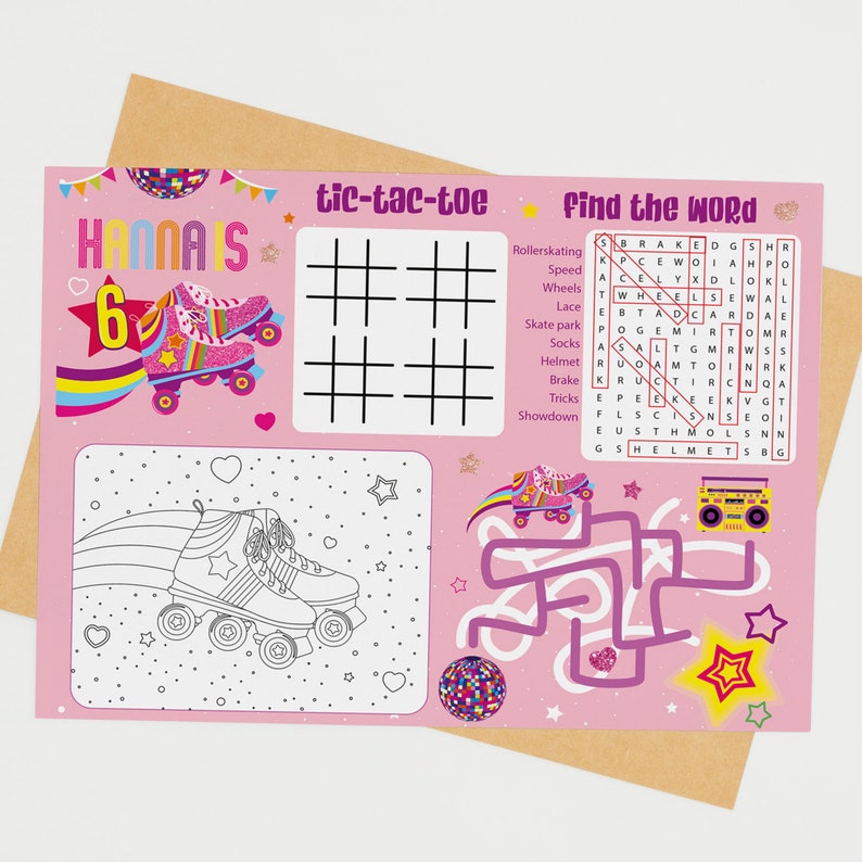 Roller Skating Party Coloring Activities Place Mat