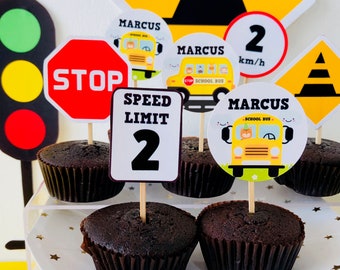 Wheels on the Bus Cupcake Topper/ Yellow School Bus Party Dessert Topper EDITABLE Printable