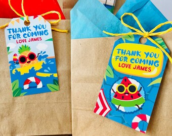 Summer Pool Party Favor Tags, Editable Printable