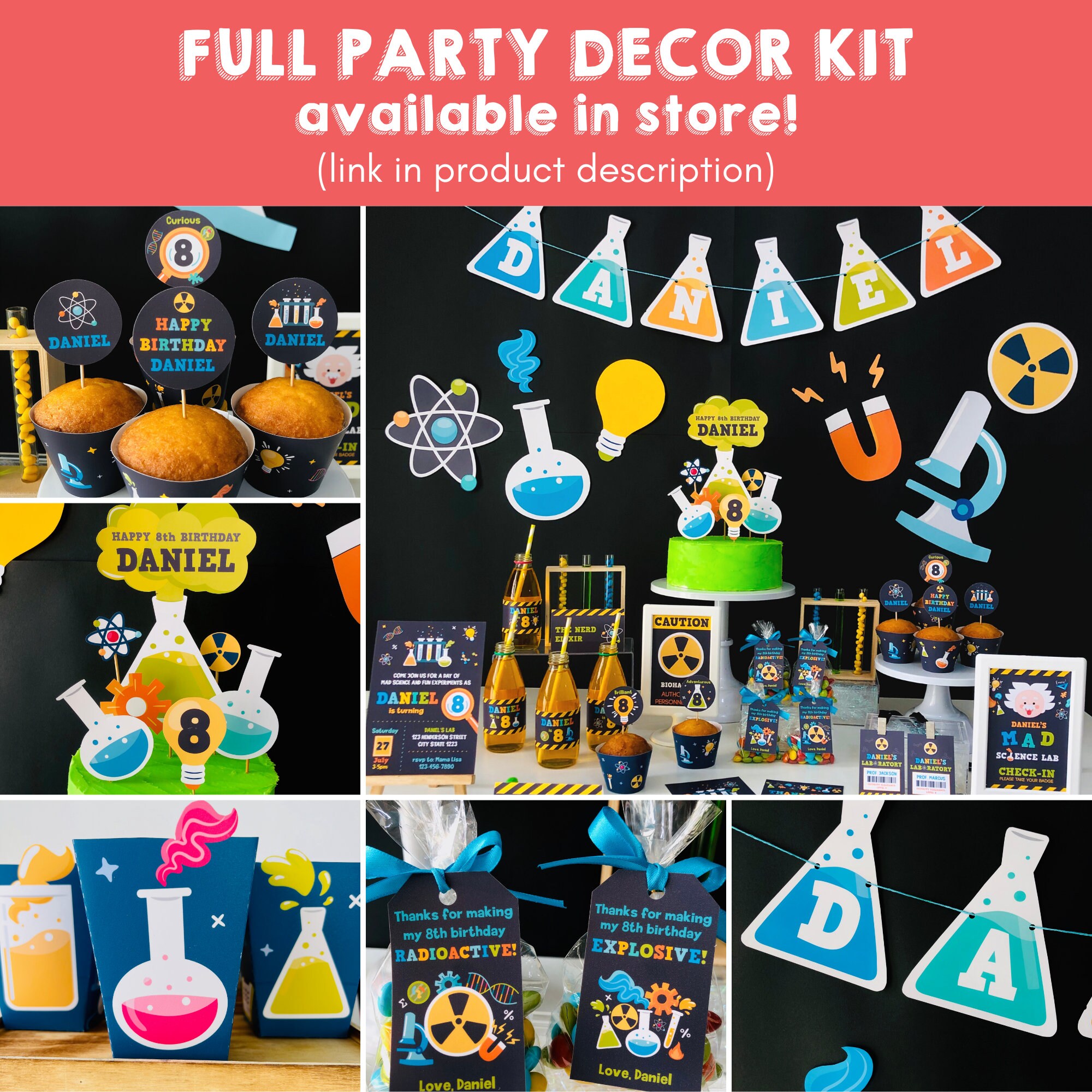 Set Decorazioni Per Festa Di Compleanno A Tema Biologia: Striscione, Torta Topper, Cupcake Topper E Palloncini - 3