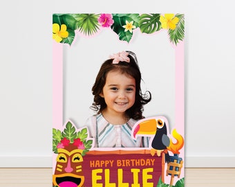 Luau Photo Booth Frame Printable, Tropical Party Props (Editable)