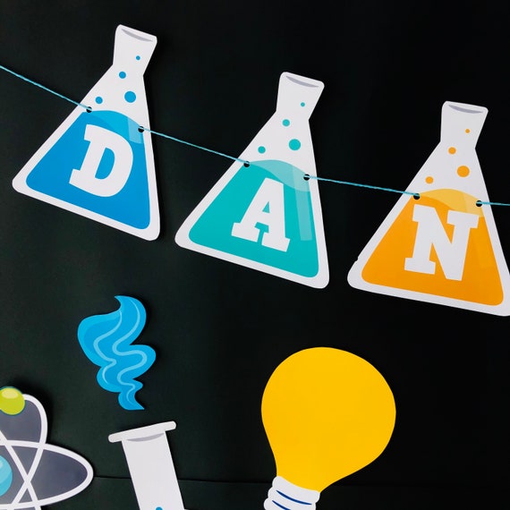 Mad Science Birthday Banner/ Science Experiment Beaker Banner/ Scientist Banner EDITABLE Party Garland Printable Il_570xn
