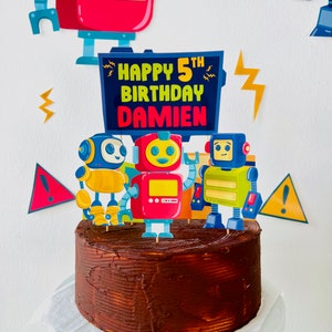 Robots Party Birthday Cake Topper EDITABLE Printable/ Robotics Science Cake Topper Party Decorations Printable