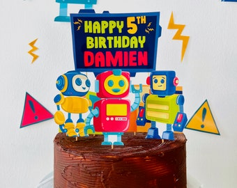 Robots Birthday Cake Topper, EDITABLE Science Party Decorations (Printable)