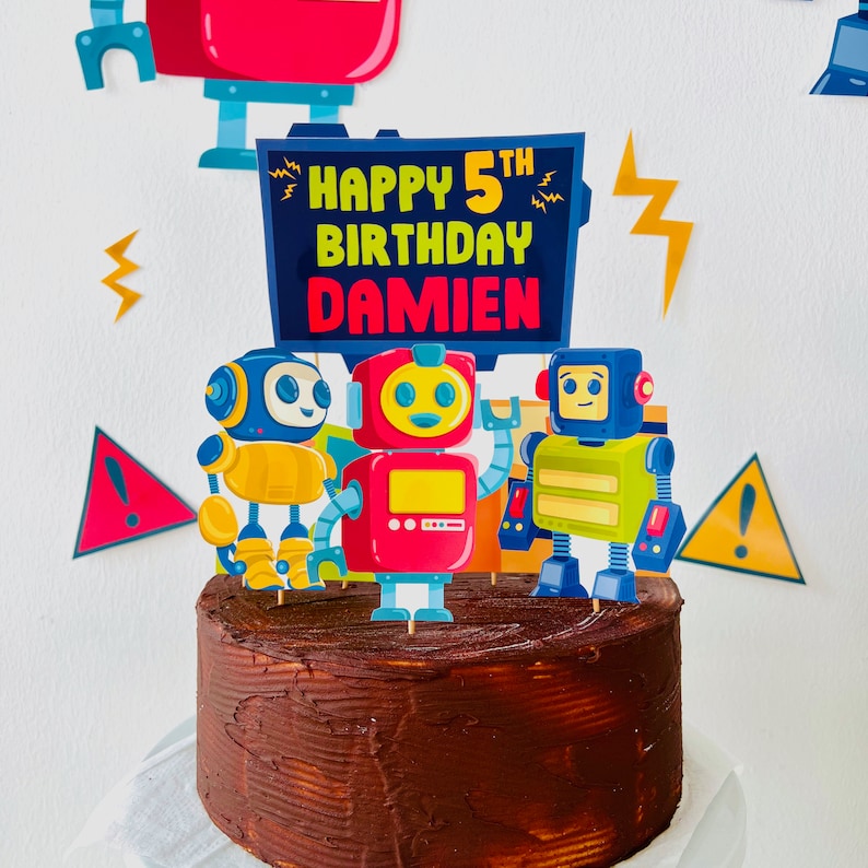 Robots Party Birthday Cake Topper EDITABLE Printable/ Robotics Science Cake Topper Party Decorations Printable