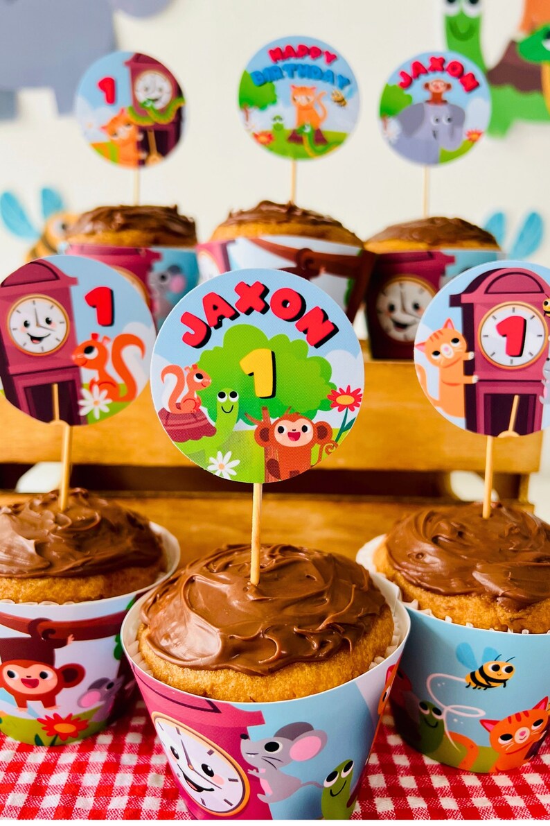Hickory Dickory Dock Party Cupcake Toppers | Nursery Rhymes Party Food Dessert Topper | Mouse went up the Clock Party Decor | First Birthday Party Food Table Decor | Dessert Toppers