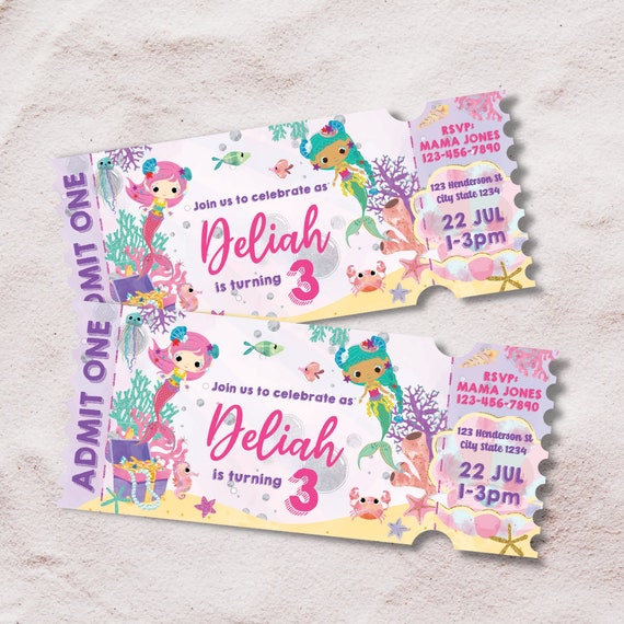 Mermaid Cove Ticket Birthday Invitation/ Under the Sea Birthday Party Ticket Invitation Editable Party Printable Il_570xn