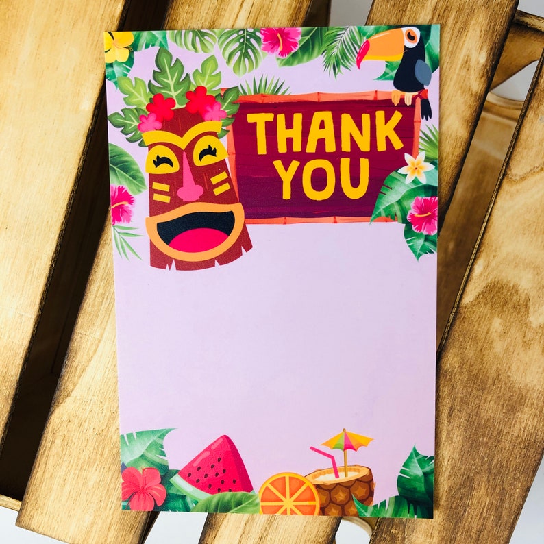Luau Party Thank You Card/ Hawaiian Tiki Birthday Card/ Etsy