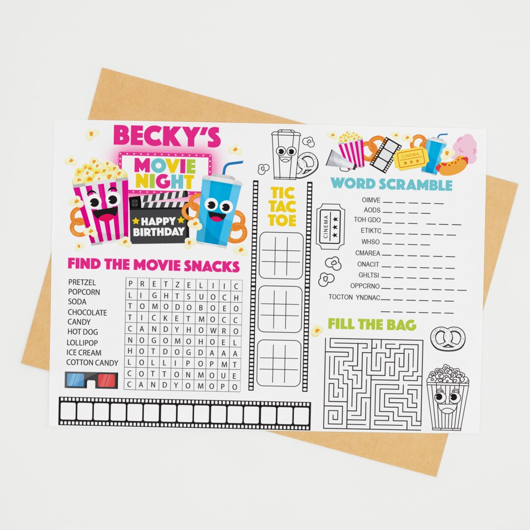 Movie Night Party Games/ Backyard Movie Coloring Activity Sheet/ Movie ...