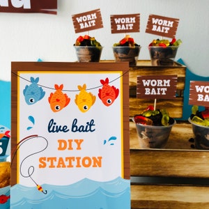 Fishing Party Sign/ Gone Fishing Live Bait Station Game Sign EDITABLE Printable