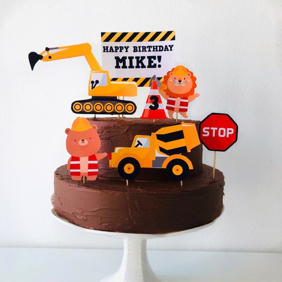 Construction Trucks Birthday Cake Topper/ Cute Animals Construction