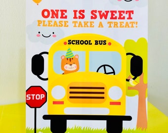 Wheels on the Bus Party Sign/ Wheels on the Bus One is Sweet Sign Editable Party Printable