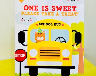 Hjul på bussen Festskylt, Första födelsedagen (redigerbar utskrivbar)