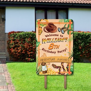 Indiana Jones Birthday Party Yard Sign Printable/ Adventure Explorer Large Yard Sign Editable Party Printable