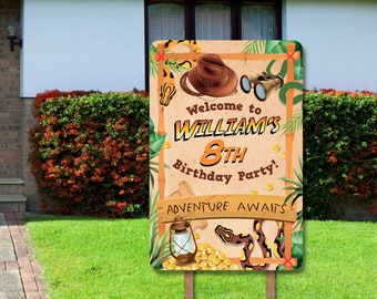 Indiana Jones Birthday Yard Sign Printable, Adventure Party Decor (Editable Text)