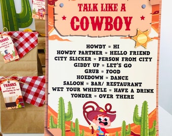 Talk like a Cowboy Party Sign Printable/ Cowboy Games Party Decor Printables