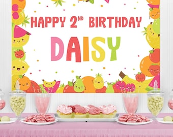 Tutti Frutti Birthday Backdrop EDITABLE Printable | Twotti Fruits Party Banner Sign
