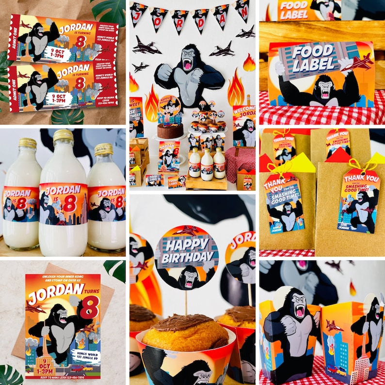 King Kong Party, Planet of the Apes Party, Kong Skull Island Party, Legend of Tarzan, Rampage Movie Party, Black Gorilla Themed Birthday Party Decorations | Kingdom of the Planet of the Apes Decor