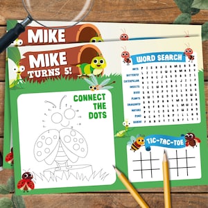 Bugs and Insects Party Coloring Activity Place Mat EDITABLE Printable | Outdoor Bug Hunt Party, Educational Nature Themed Games for Kids