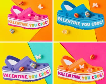 Crocs Jibbitz Shoes Charms Valentine Cards BUNDLE Printable, Shoes Charms Holder Cards | Tween Valentine Party Favor, School Friendship Gift